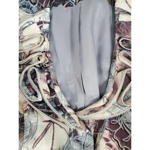 Alberto Makali Linen Blend Tapestry Ruffle Zip Front Short Sleeve Jacket With... - Picture 8 of 8